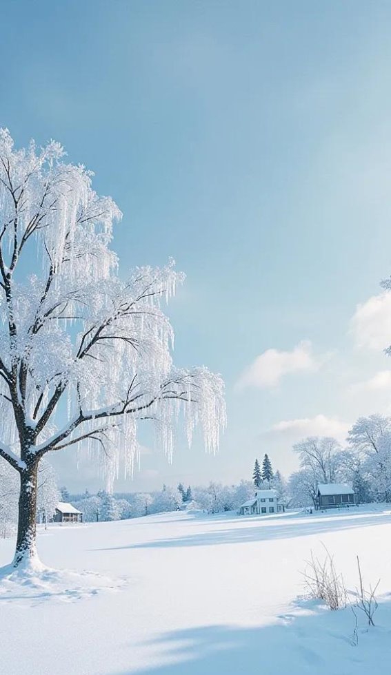 雪覆幽径，静谧冬景